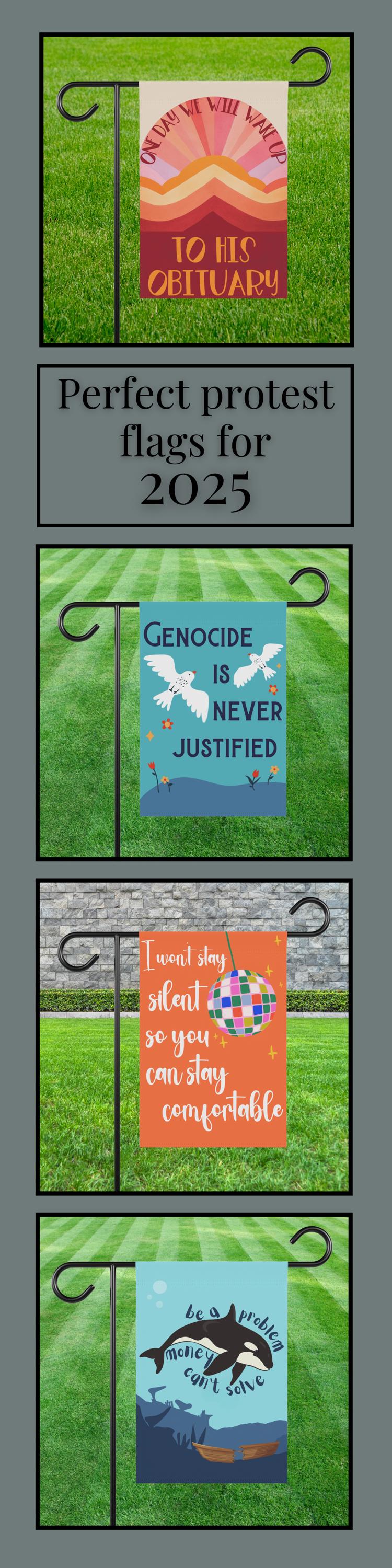 Subtle anti Trump house flag foxtrot delta tango garden banner FDT sign is he dead yet flag not my president house flag political activist