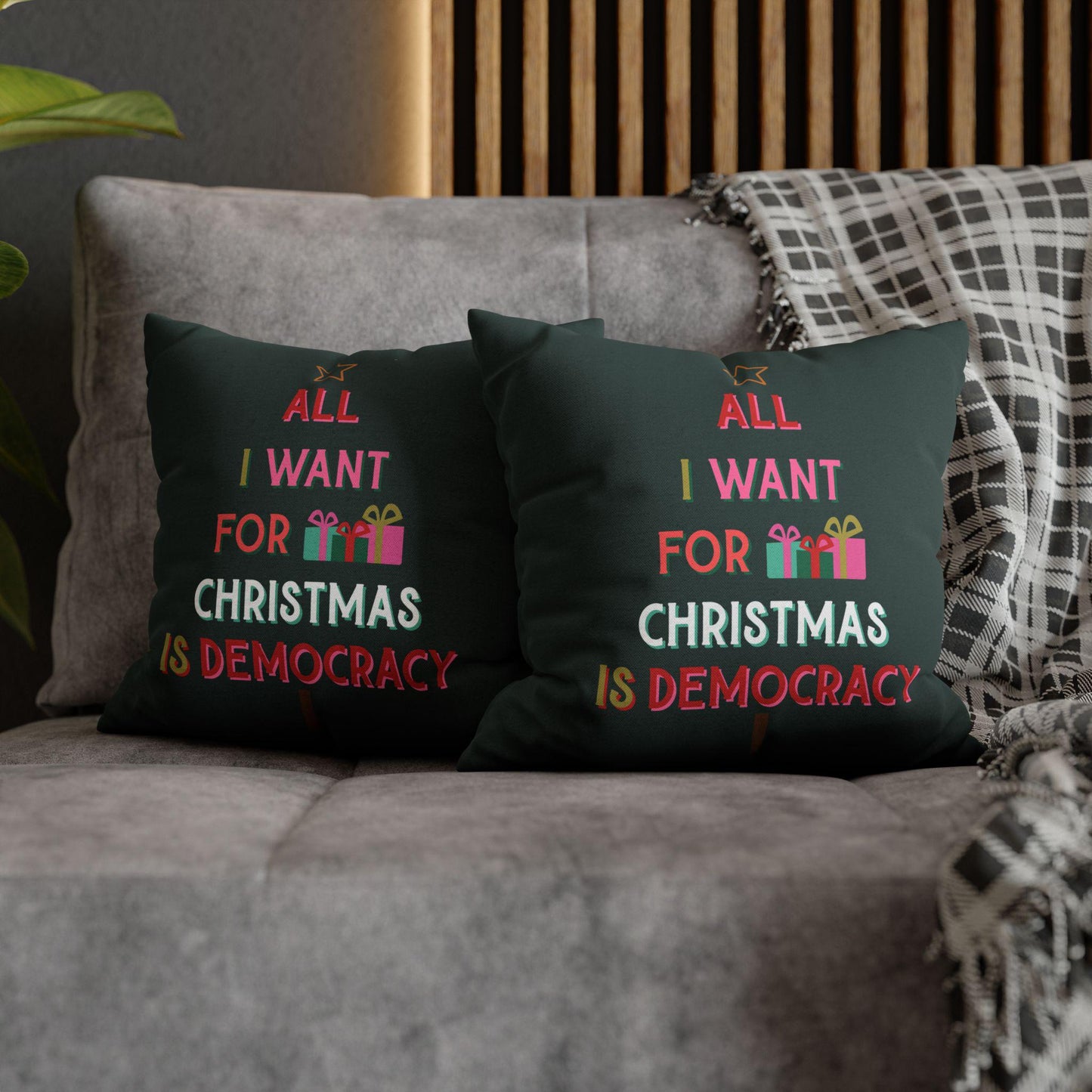 All I Want For Christmas Is Democracy Throw Pillow Anti Fascism Holiday Home Decor Anti Trump Gift Idea Blackout The System Gift Alternative