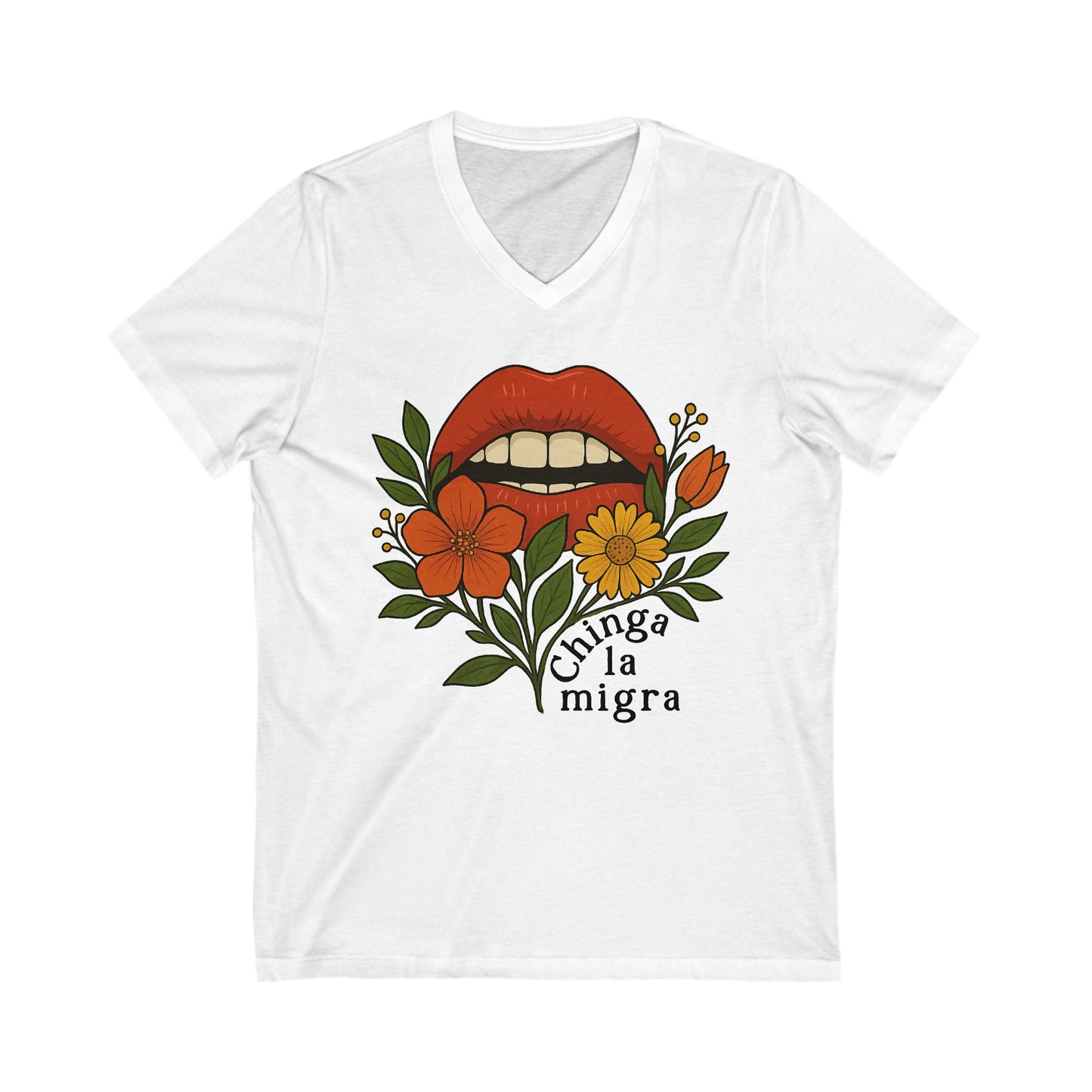 Chinga La Migra V-Neck Graphic Tee