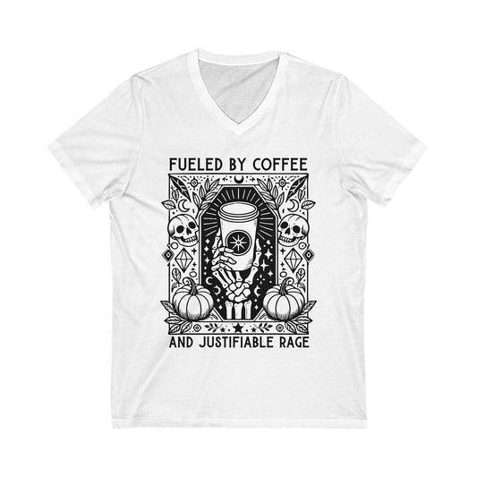 Fueled by Coffee and Justifiable Rage V-Neck Graphic Tee
