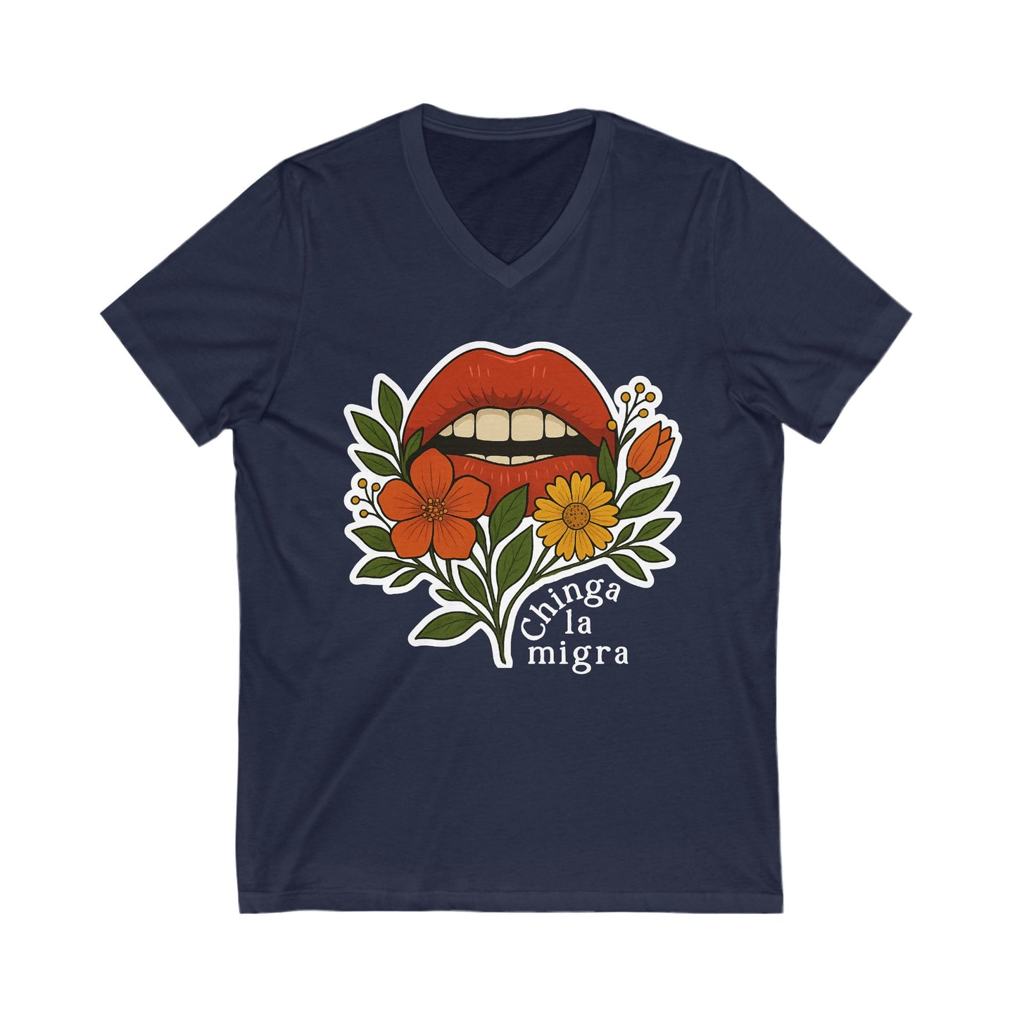 Chinga La Migra V-Neck Graphic Tee