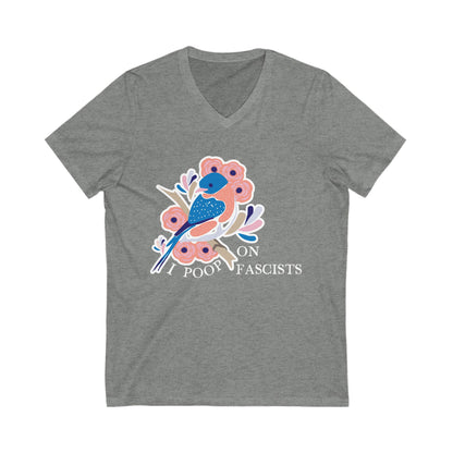 I Poop On Fascists Funny Leftist V-Neck Graphic Tee