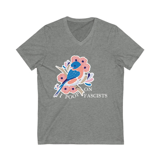 I Poop On Fascists Funny Leftist V-Neck Graphic Tee