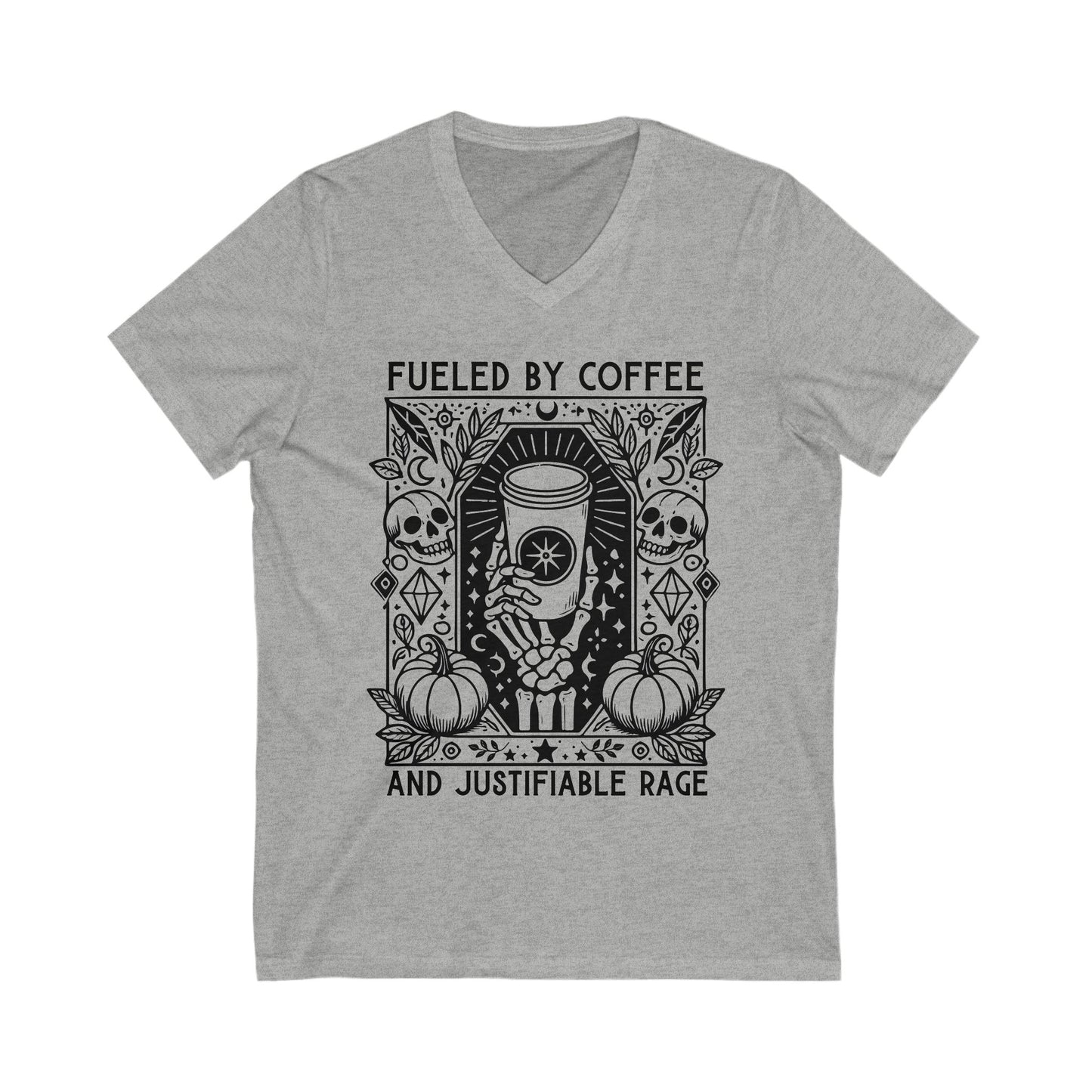 Fueled by Coffee and Justifiable Rage V-Neck Graphic Tee