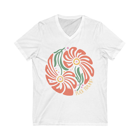 Subtle Floral Fuck Trump V-Neck tee