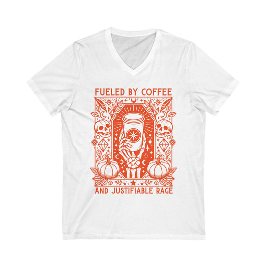Fueled by Coffee and Justifiable Rage Feminist V-Neck Graphic Tee