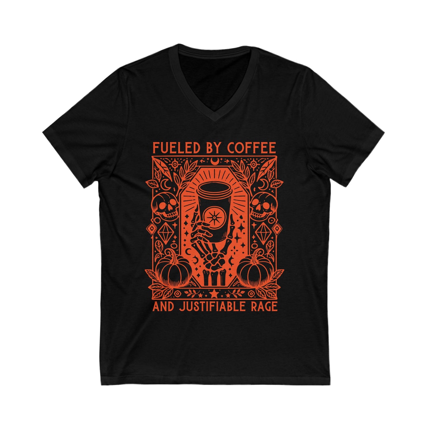 Fueled by Coffee and Justifiable Rage Feminist V-Neck Graphic Tee