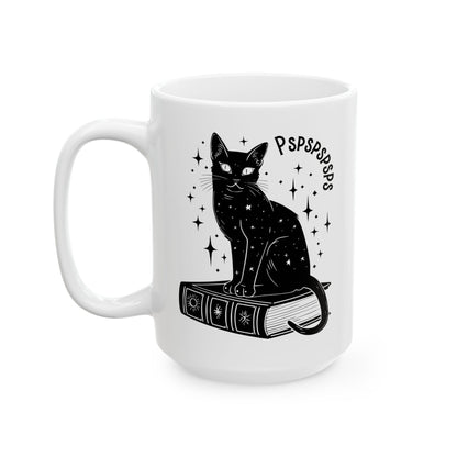 Boho Black Cat Pspsps Cat Lover Ceramic Coffee Mug