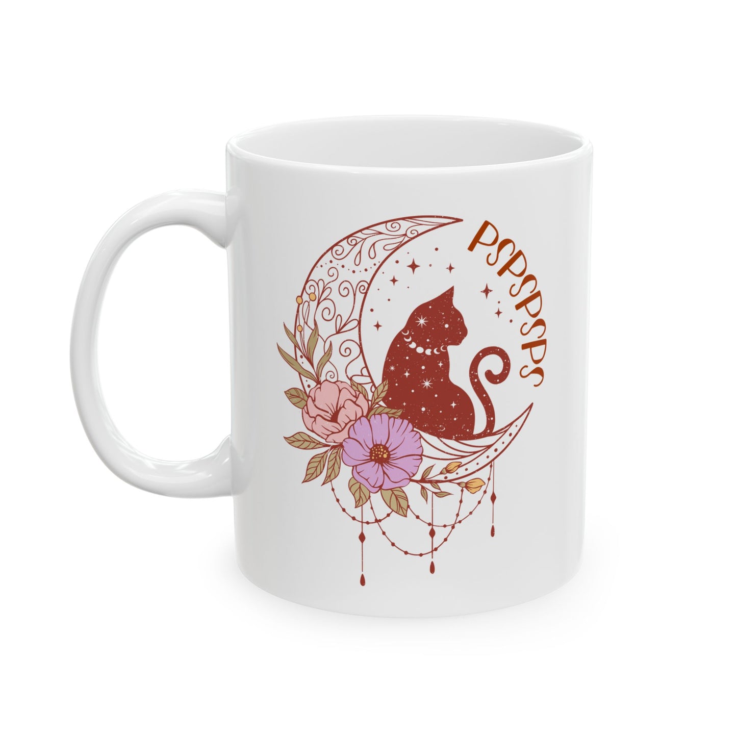 Pspsps Boho Cat Lover Ceramic Coffee Mug