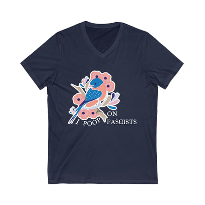 I Poop On Fascists Funny Leftist V-Neck Graphic Tee