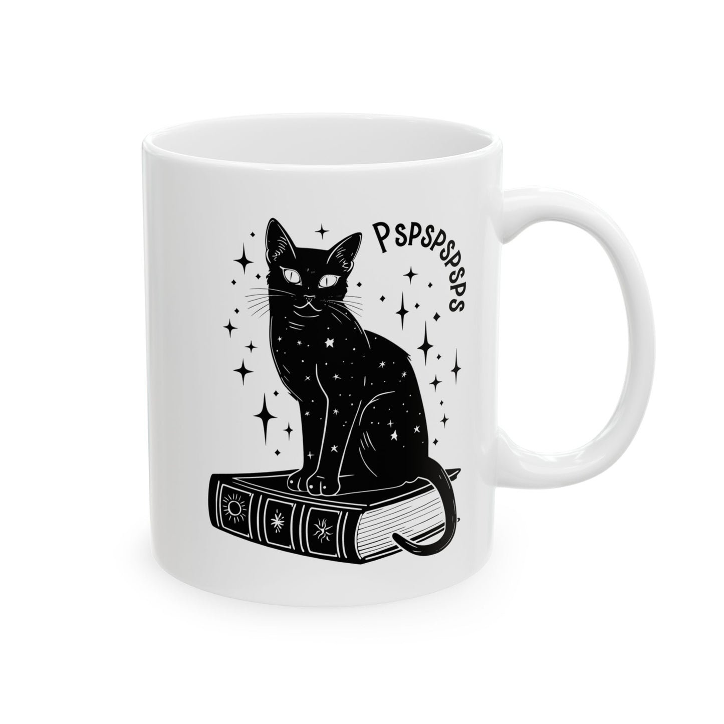 Boho Black Cat Pspsps Cat Lover Ceramic Coffee Mug
