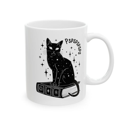 Boho Black Cat Pspsps Cat Lover Ceramic Coffee Mug