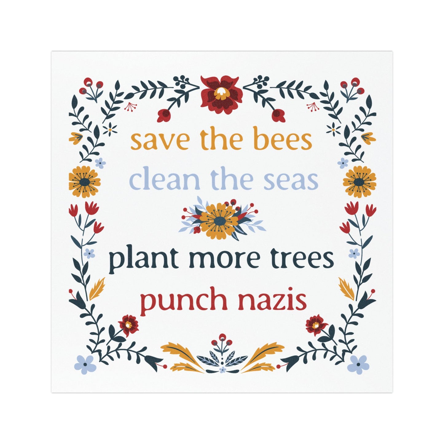 Punch Nazis Anti-fascist 5"x5" Car Magnet