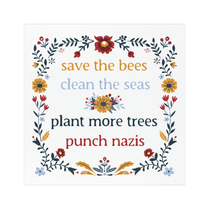 Punch Nazis Anti-fascist 5"x5" Car Magnet