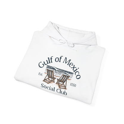 Folded white shirt with 'Gulf of Mexico Social Club' design on a white background