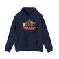 Navy blue hoodie with raised fists graphic and 'Make Good Trouble' text on a white background