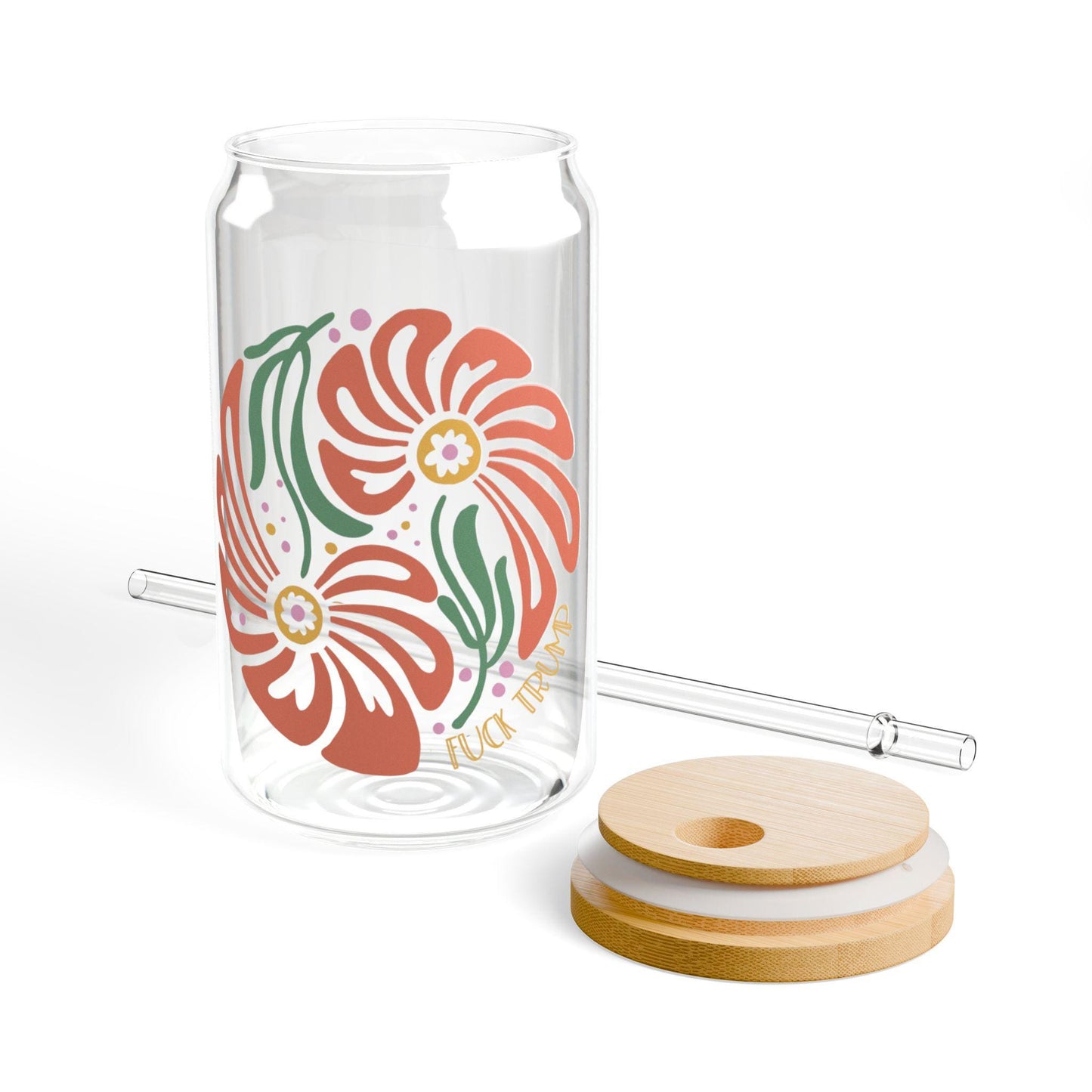 Subtle floral f*ck Trump glass cup political tumbler Anti Elon anti fascist reusable mug smash the patriarchy travel cup feminist gift