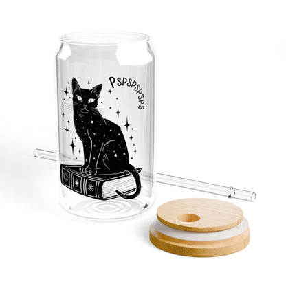 Cat Lover Black Cat pspsps glass witchy feminist gift childless cat lady travel mug mystical cat merch cat lady apparel womens rights