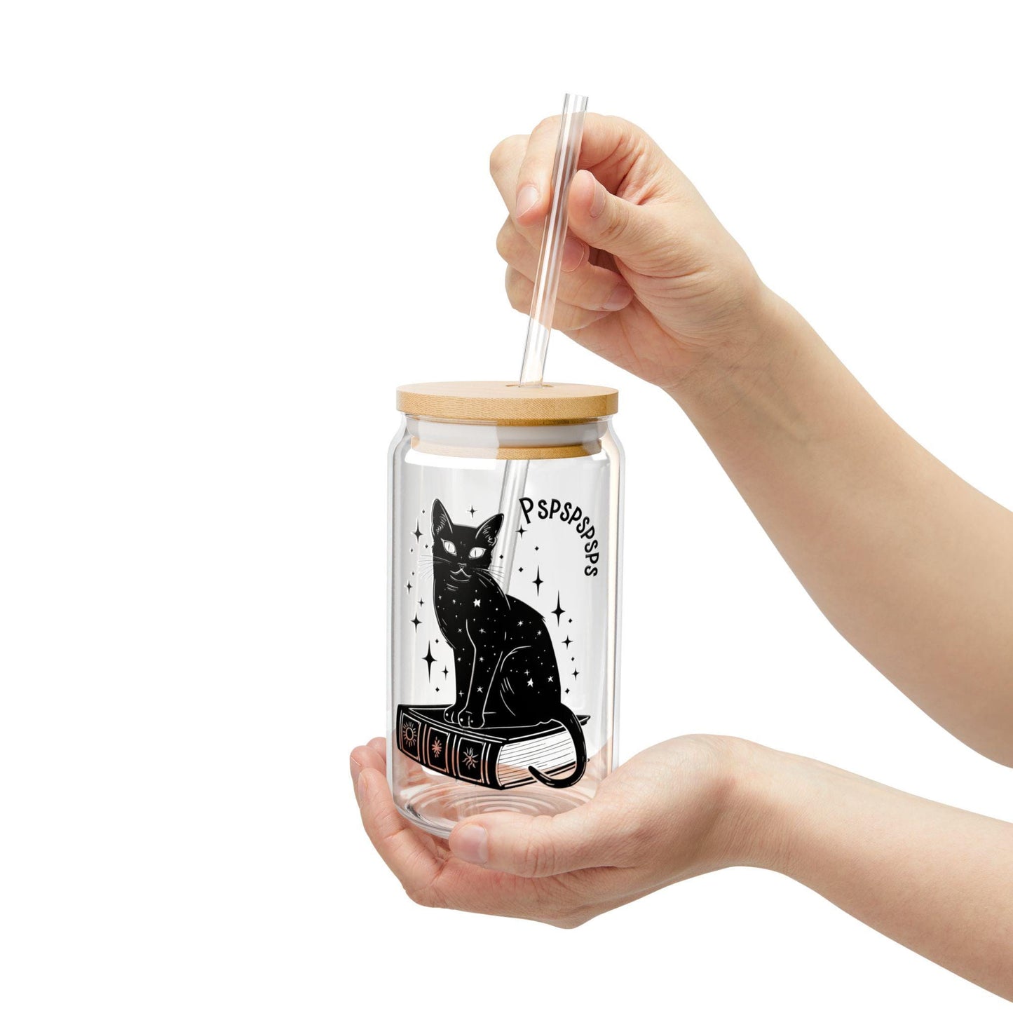 Cat Lover Black Cat pspsps glass witchy feminist gift childless cat lady travel mug mystical cat merch cat lady apparel womens rights