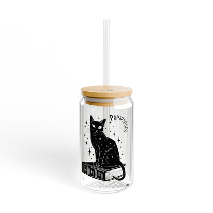 Cat Lover Black Cat pspsps glass witchy feminist gift childless cat lady travel mug mystical cat merch cat lady apparel womens rights