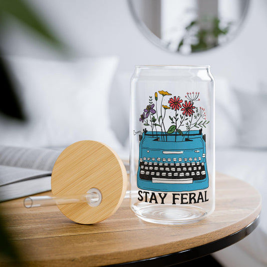 Stay Feral glass cup witchy feminist gift reproductive rights apparel lgbtq+ merchandise protect trans people pro choice womens rights