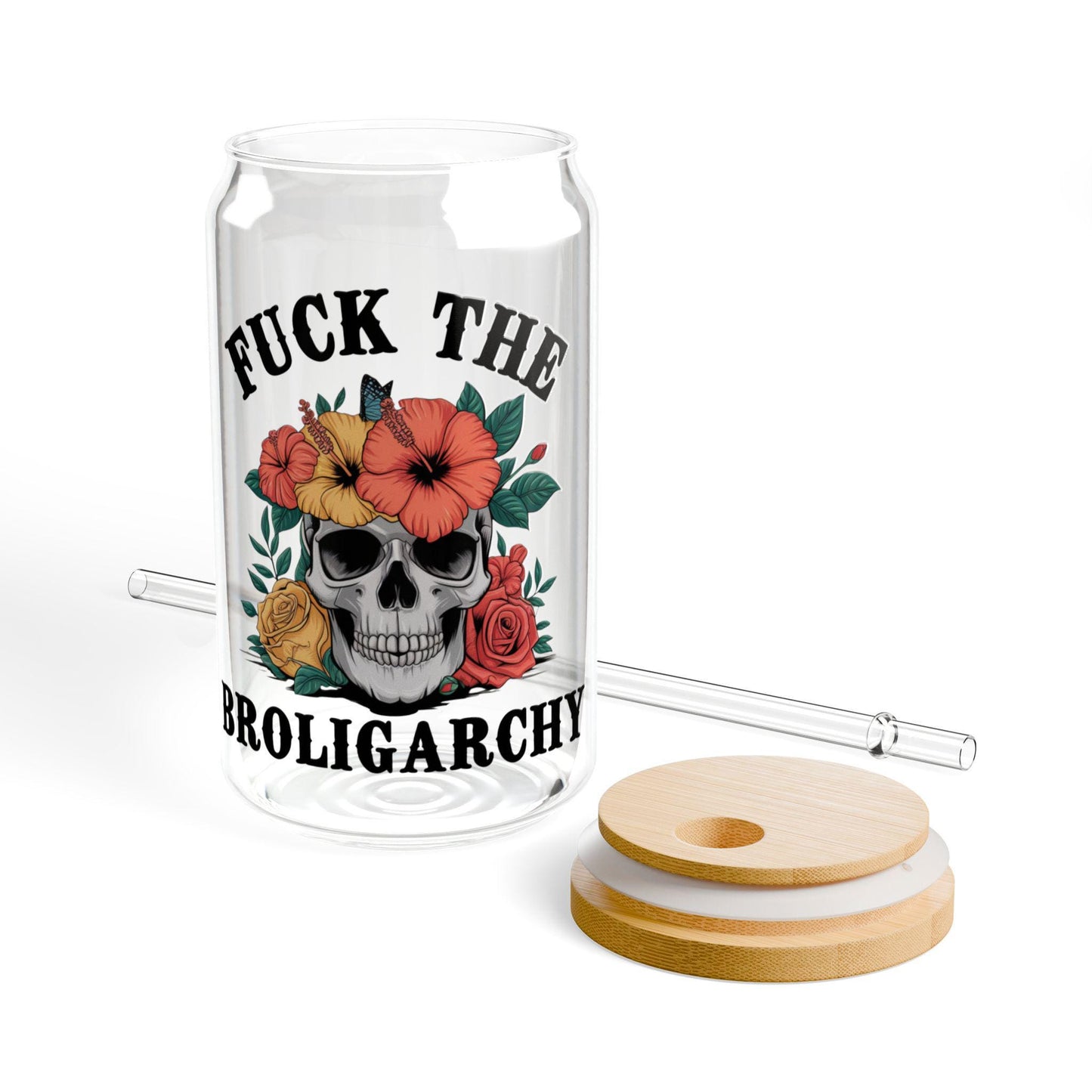 f*ck the broligarchy glass cup witchy feminist gift reproductive rights lgbtq+ merchandise protect trans kids anti fascist