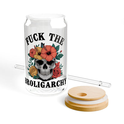 f*ck the broligarchy glass cup witchy feminist gift reproductive rights lgbtq+ merchandise protect trans kids anti fascist