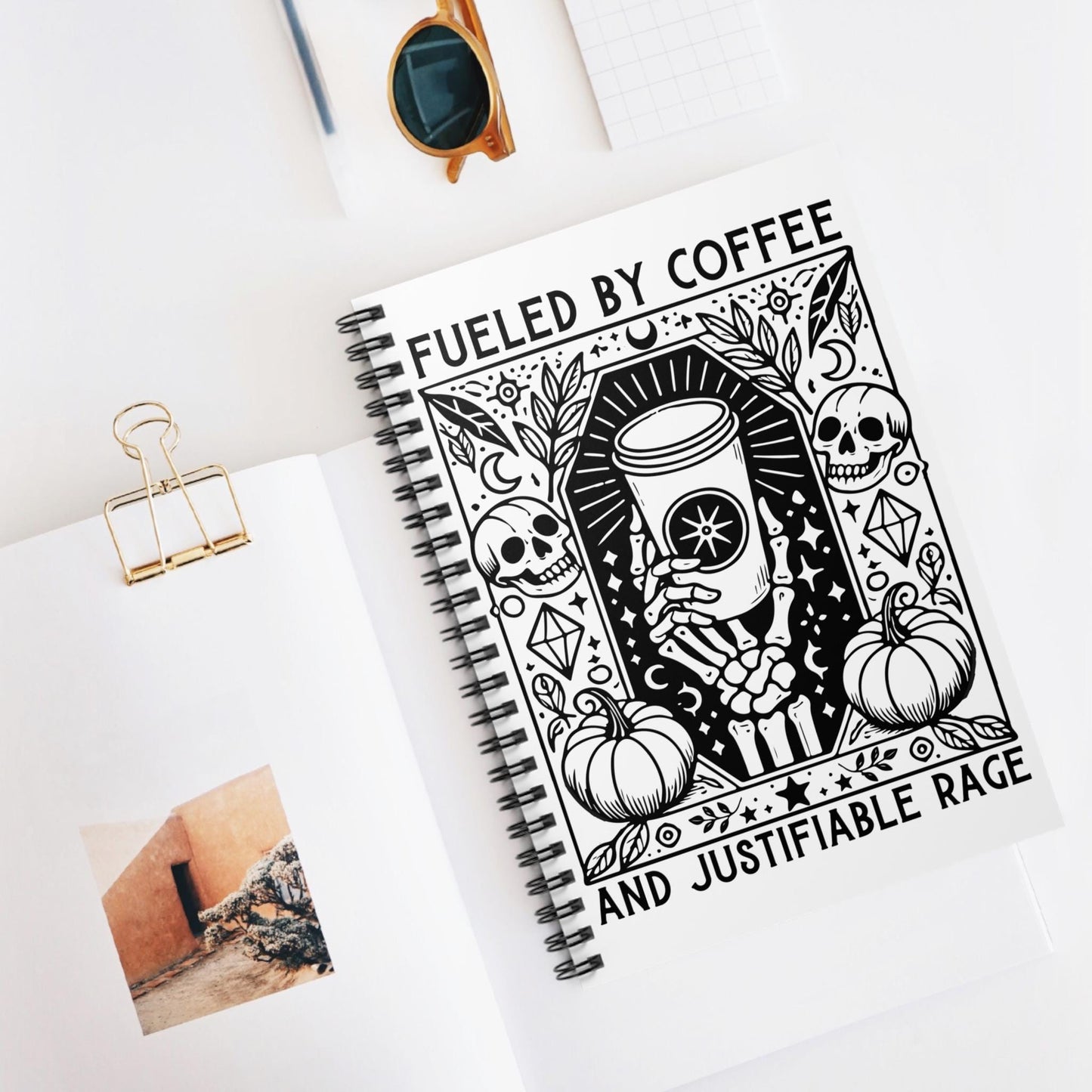 Fueled by Coffee and Justifiable Rage journal FDT notebook Leopards eating faces party gift funny feminist gift childless cat lady