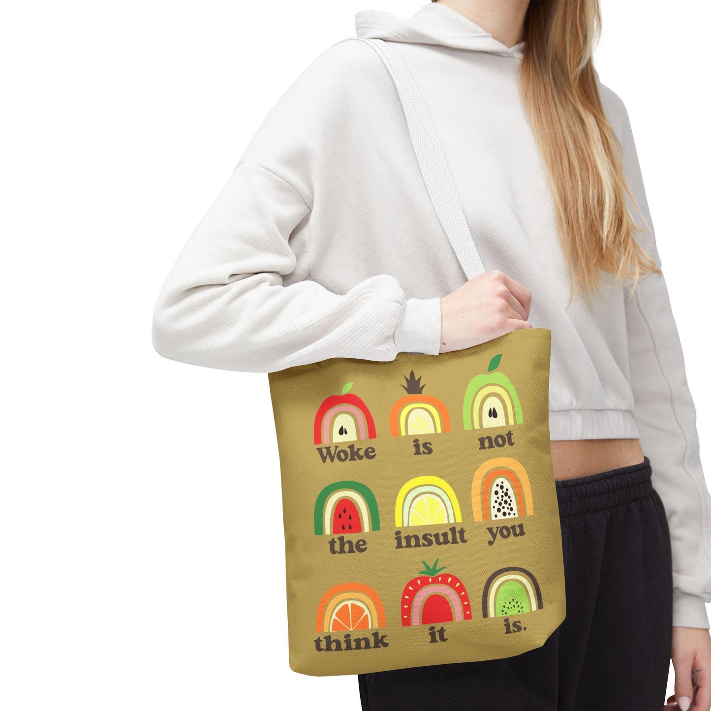 Woke is not an insult tote bag anti racism merch pro immigration gift idea subtle anti Trump gift anti MAGA tote merch anti fascism gift