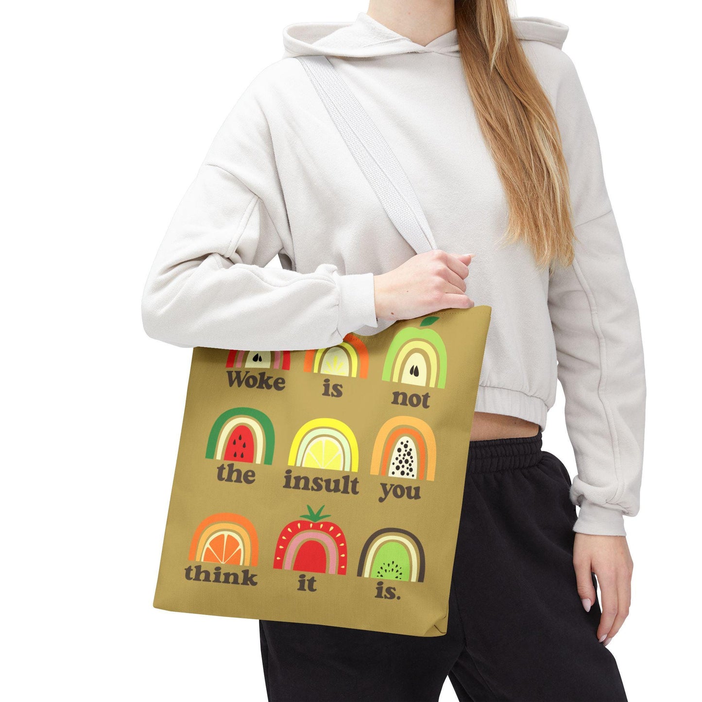 Woke is not an insult tote bag anti racism merch pro immigration gift idea subtle anti Trump gift anti MAGA tote merch anti fascism gift