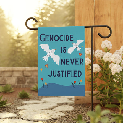 anti war flag no genocide is justified sign