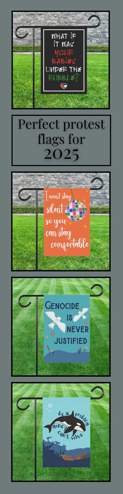 Free Palestine house flag end the genocide garden banner stand with Gaza flag human rights garden sign ceasefire now flag anti war sign