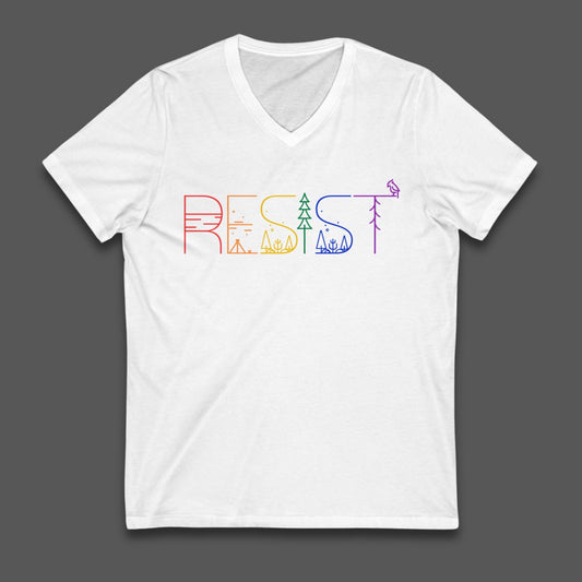 Resist Fascism Tee Nature Lover Shirt Pride Apparel Rainbow V-Neck Tee National Parks Lover Gift Idea Hiking Lover Tee Anti Fascist Apparel
