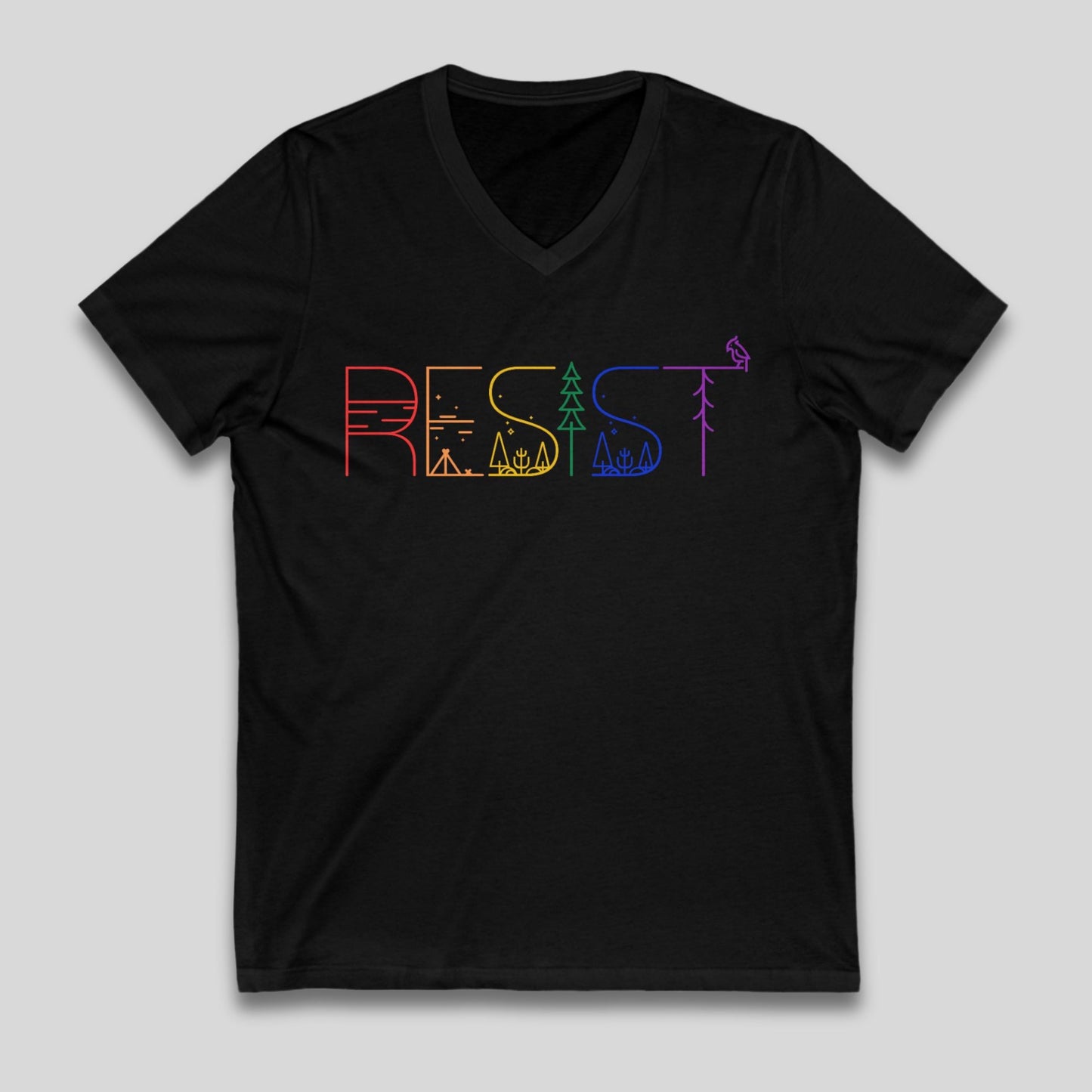 Resist Fascism Tee Nature Lover Shirt Pride Apparel Rainbow V-Neck Tee National Parks Lover Gift Idea Hiking Lover Tee Anti Fascist Apparel