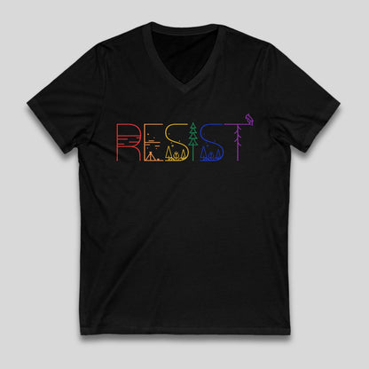 Resist Fascism Tee Nature Lover Shirt Pride Apparel Rainbow V-Neck Tee National Parks Lover Gift Idea Hiking Lover Tee Anti Fascist Apparel