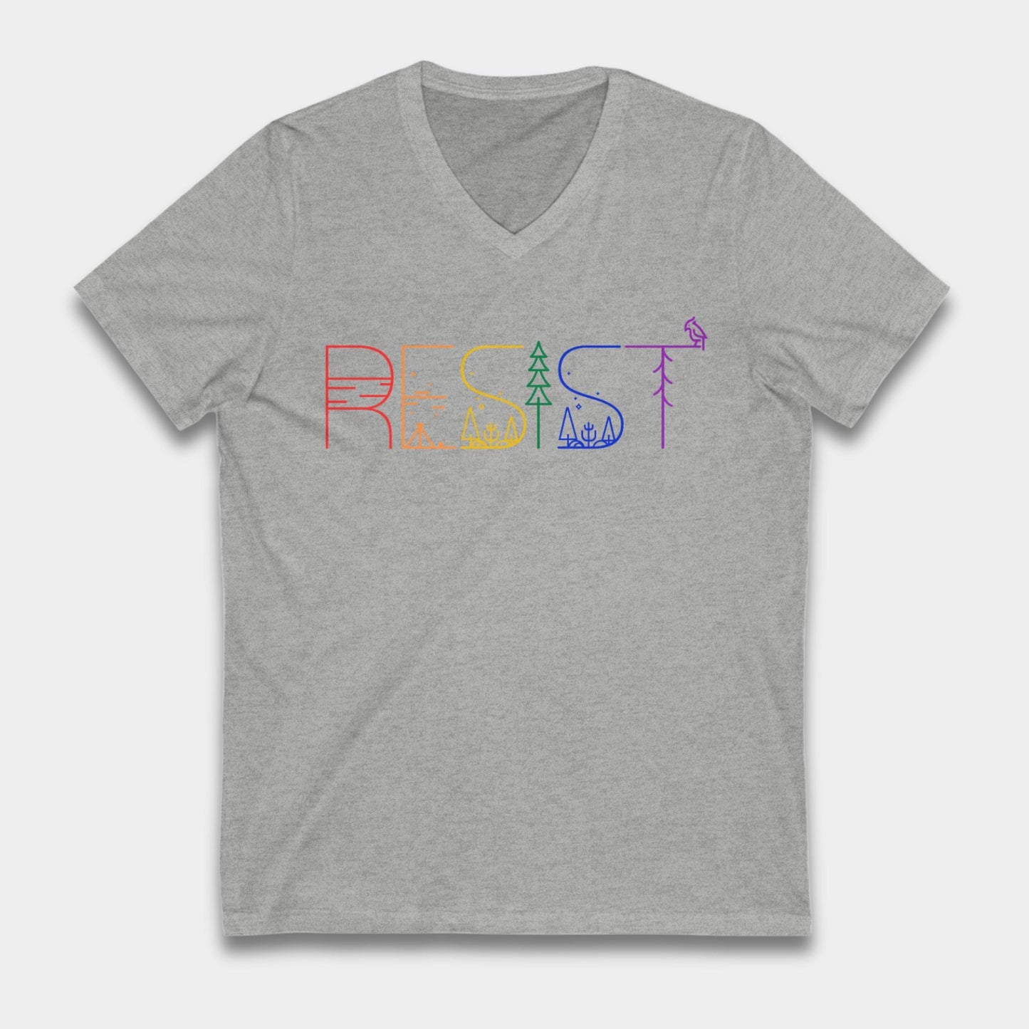 Resist Fascism Tee Nature Lover Shirt Pride Apparel Rainbow V-Neck Tee National Parks Lover Gift Idea Hiking Lover Tee Anti Fascist Apparel