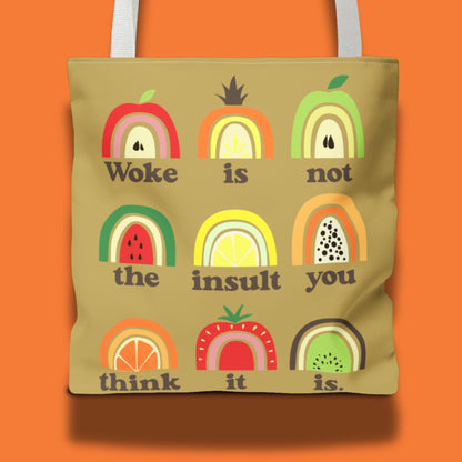 Woke is not an insult tote bag anti racism merch pro immigration gift idea subtle anti Trump gift anti MAGA tote merch anti fascism gift