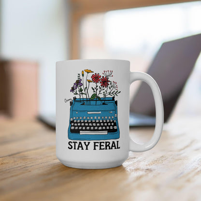 Stay feral coffee mug feminist gift idea book lover merch anti patriarchy mug fundamental rights gift girls will be girls mug female gaze