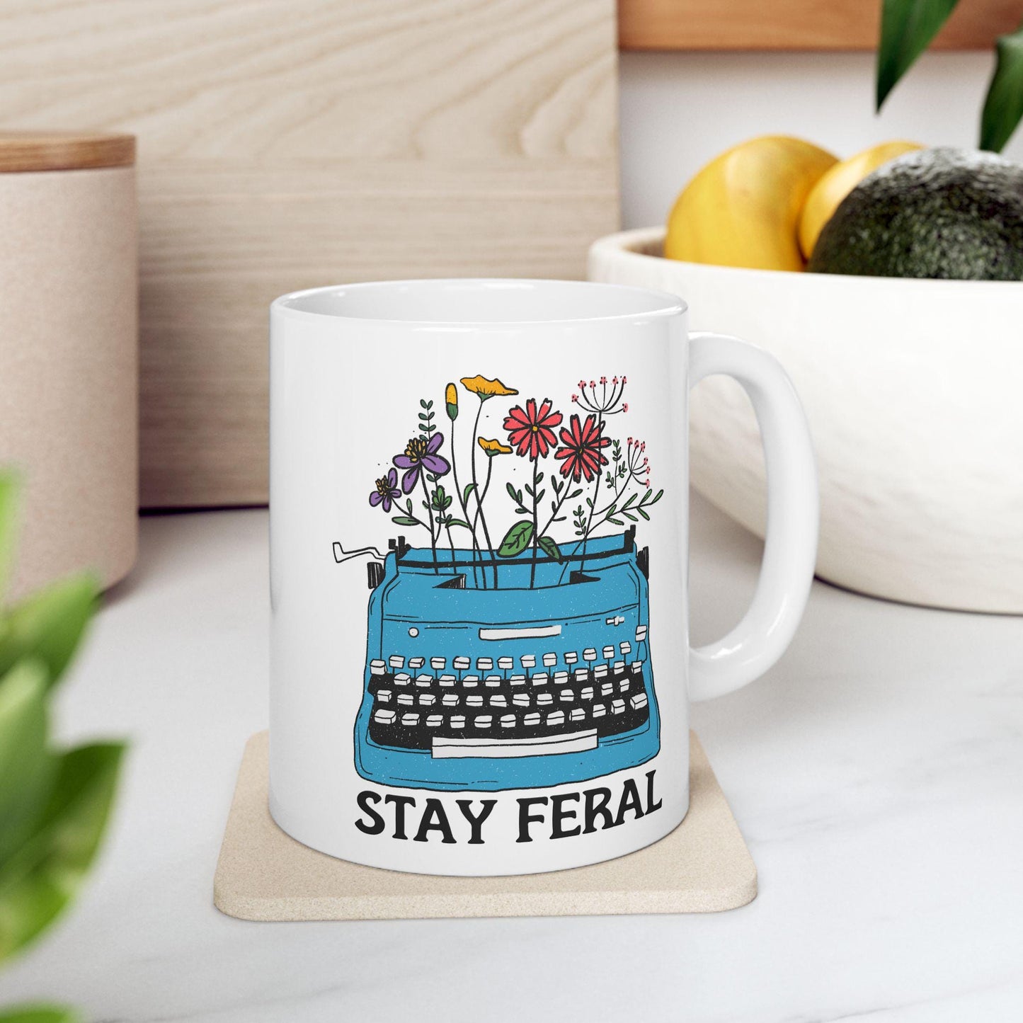 Stay feral coffee mug feminist gift idea book lover merch anti patriarchy mug fundamental rights gift girls will be girls mug female gaze