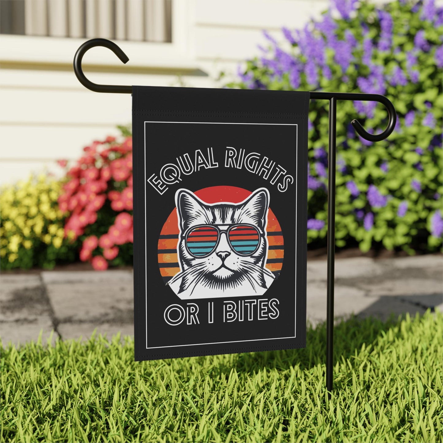 Equal rights or I bites house flag funny feminist garden banner childless cat lady merch funny political gift idea womens rights merch