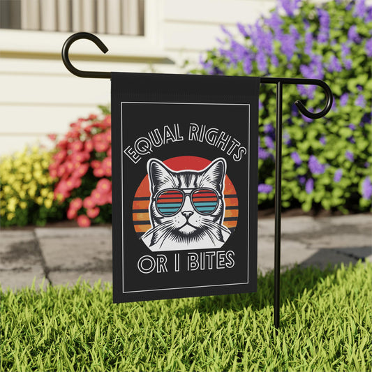 Equal rights or I bites house flag funny feminist garden banner childless cat lady merch funny political gift idea womens rights merch