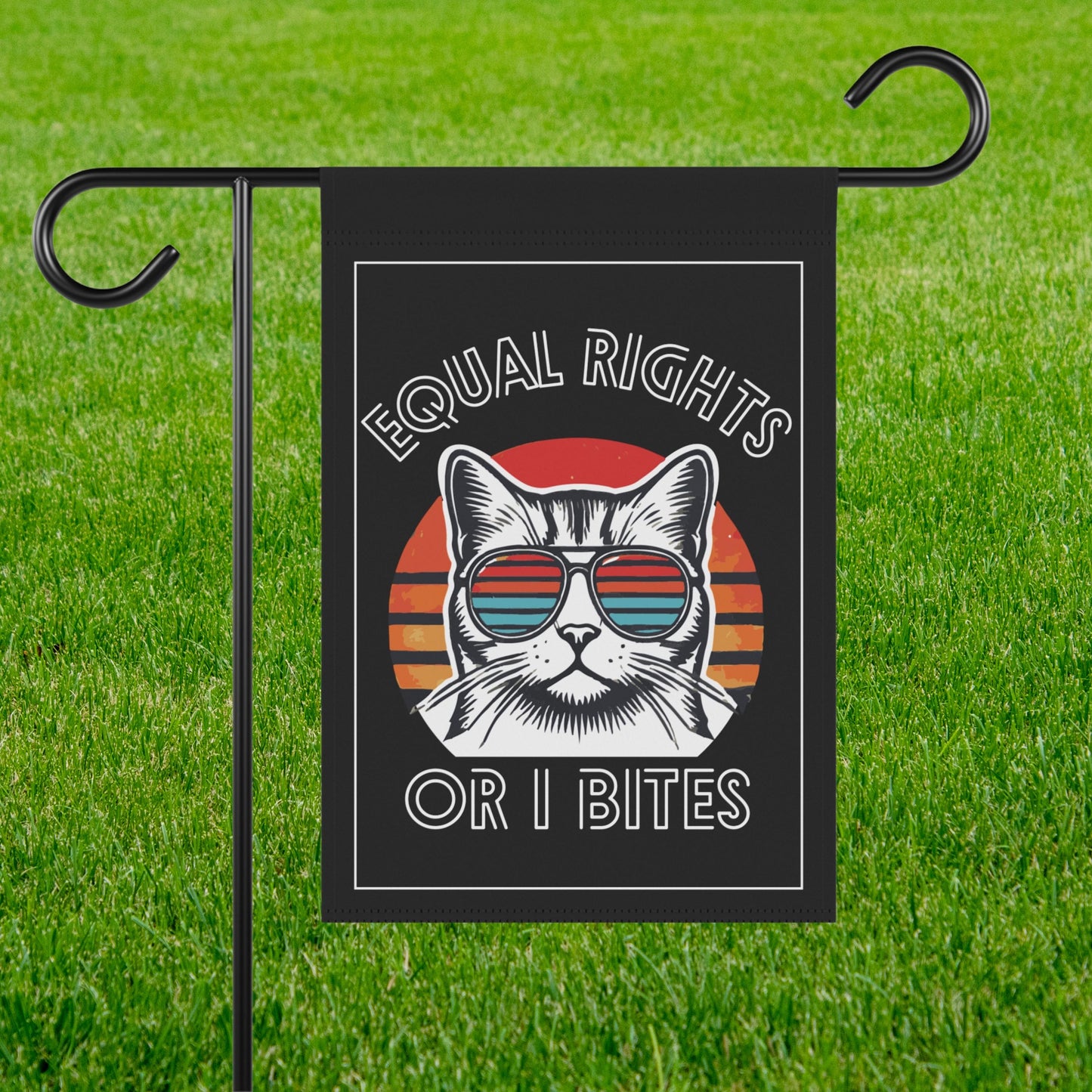 Equal rights or I bites house flag funny feminist garden banner childless cat lady merch funny political gift idea womens rights merch