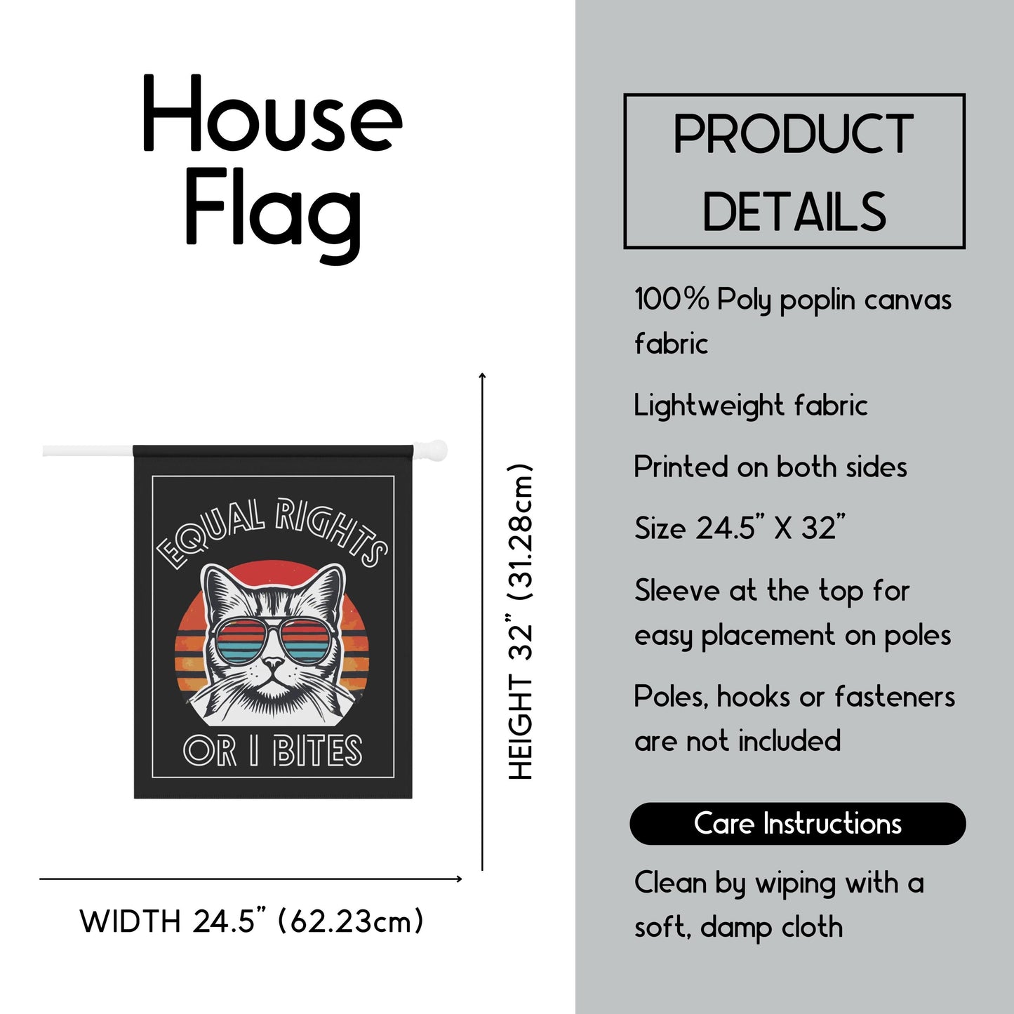 Equal rights or I bites house flag funny feminist garden banner childless cat lady merch funny political gift idea womens rights merch