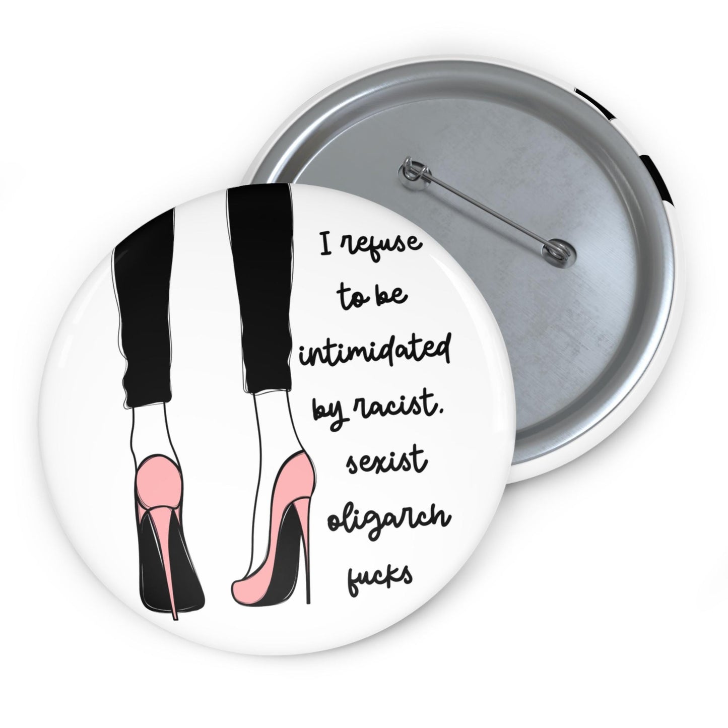 Fuck the oligarchy button anti Trump pin feminist accessories pro democracy merch womens rights merch fuck the patriarchy button girl power