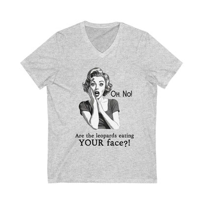 Leopards At My Face V-Neck T-Shirt Anti Trump Tee Sublte Anti MAGA Merch Funny Liberal Gift Idea Subtle Fuck Trump T-Shirt Anti Fascism Tee