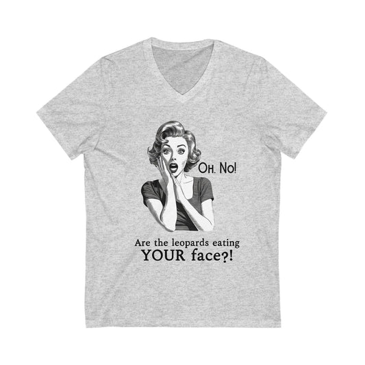 Leopards At My Face V-Neck T-Shirt Anti Trump Tee Sublte Anti MAGA Merch Funny Liberal Gift Idea Subtle Fuck Trump T-Shirt Anti Fascism Tee