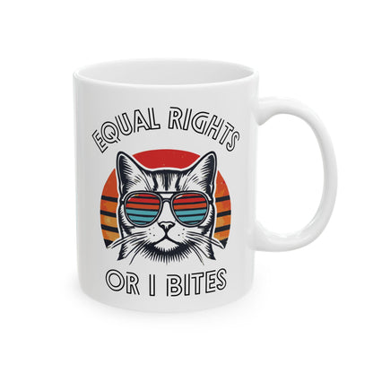 Equal Rights Or I Bites Feminist Ceramic Coffee Mug Childless Cat Lady Merch Equality Mug Equal Rights Coffee Cup Fuck The Patriarchy Mug