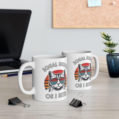 Equal Rights Or I Bites Feminist Ceramic Coffee Mug Childless Cat Lady Merch Equality Mug Equal Rights Coffee Cup Fuck The Patriarchy Mug