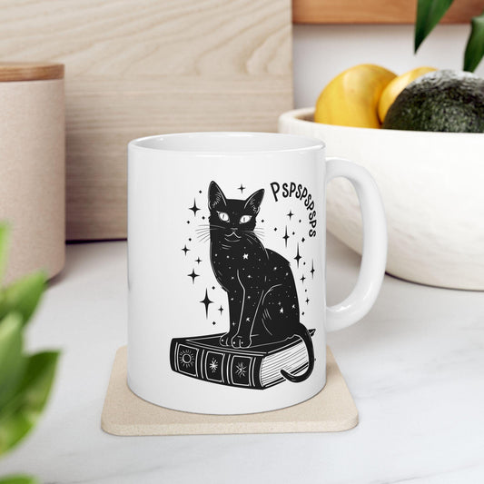 Black Cat Pspsps Coffee Mug Cat Lover Coffee Cup Celestial Gift Idea Book Lover Coffee Cup Crazy Cat Lady Mug Witchy Feminist Gift Idea