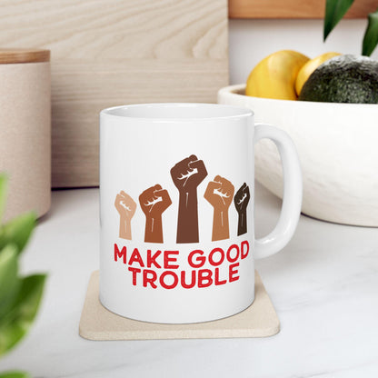 Make Good Trouble Anti Fascism Mug Save Democracy Coffee Cup John Lewis Merch Activist Gift Idea Fuck Trump Anti Fascism Merch Fuck ICE Mug